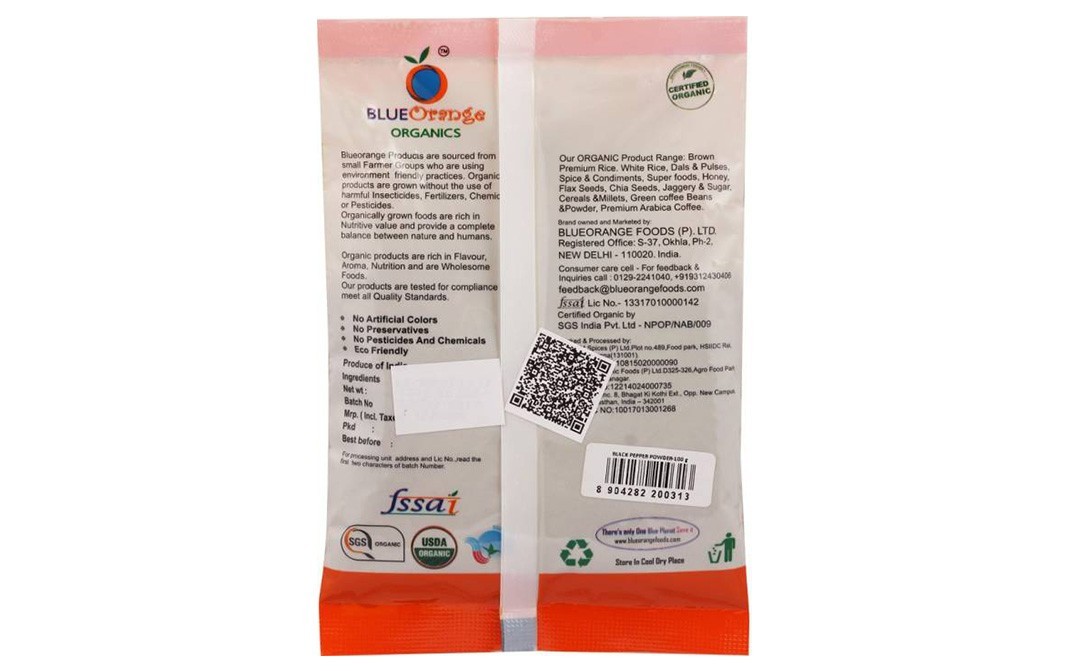 Blue Orange Organics Black Pepper Powder    Pack  100 grams